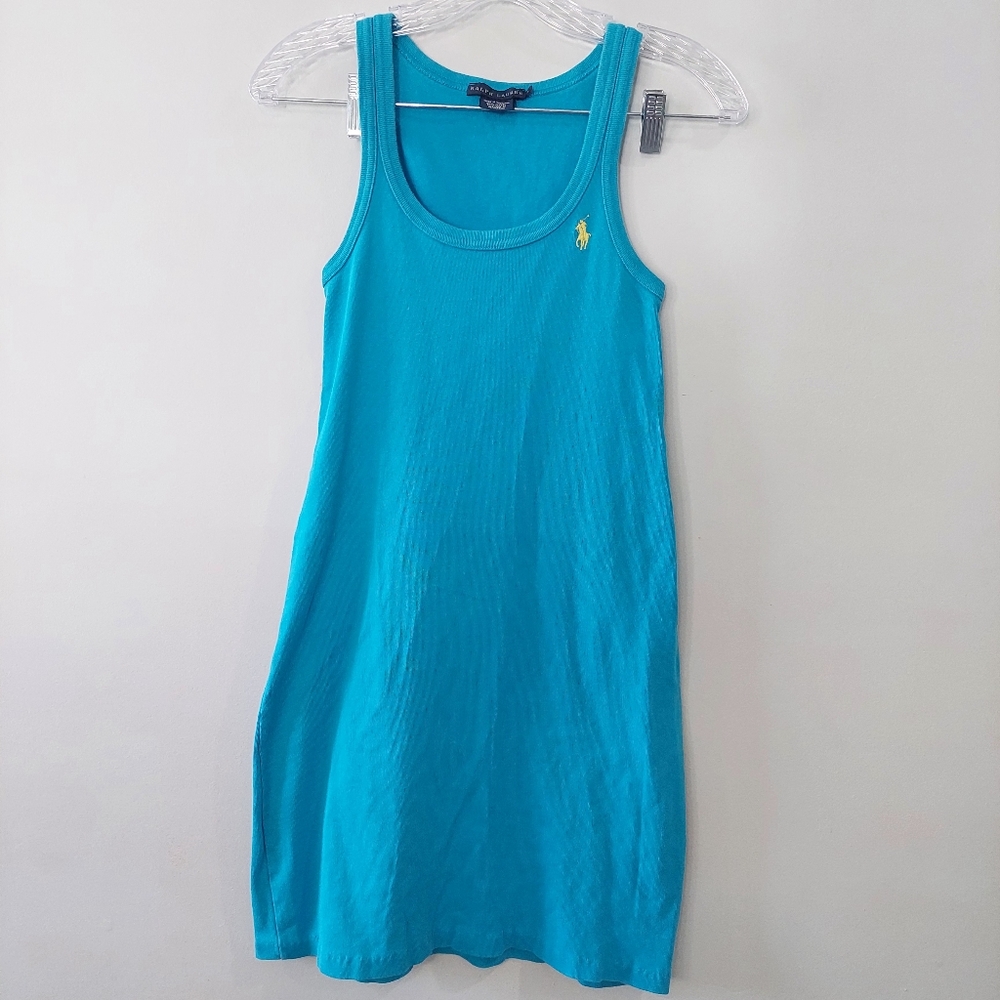 Ralph Lauren tank top dress Small blue with yellow pony knee length scoop neck